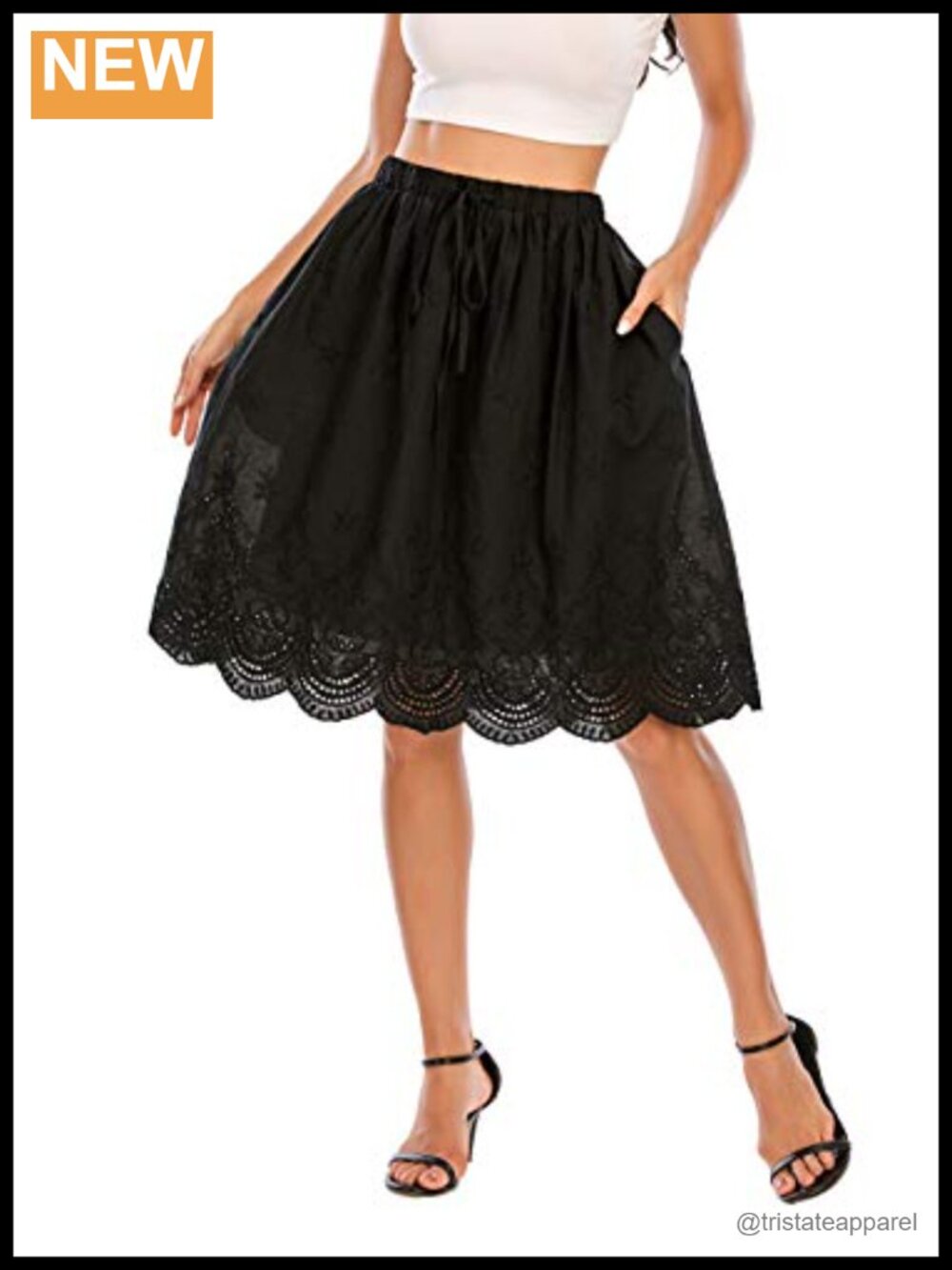 Women's Cotton A-Line Knee Length Skirt with Pockets Embroidery